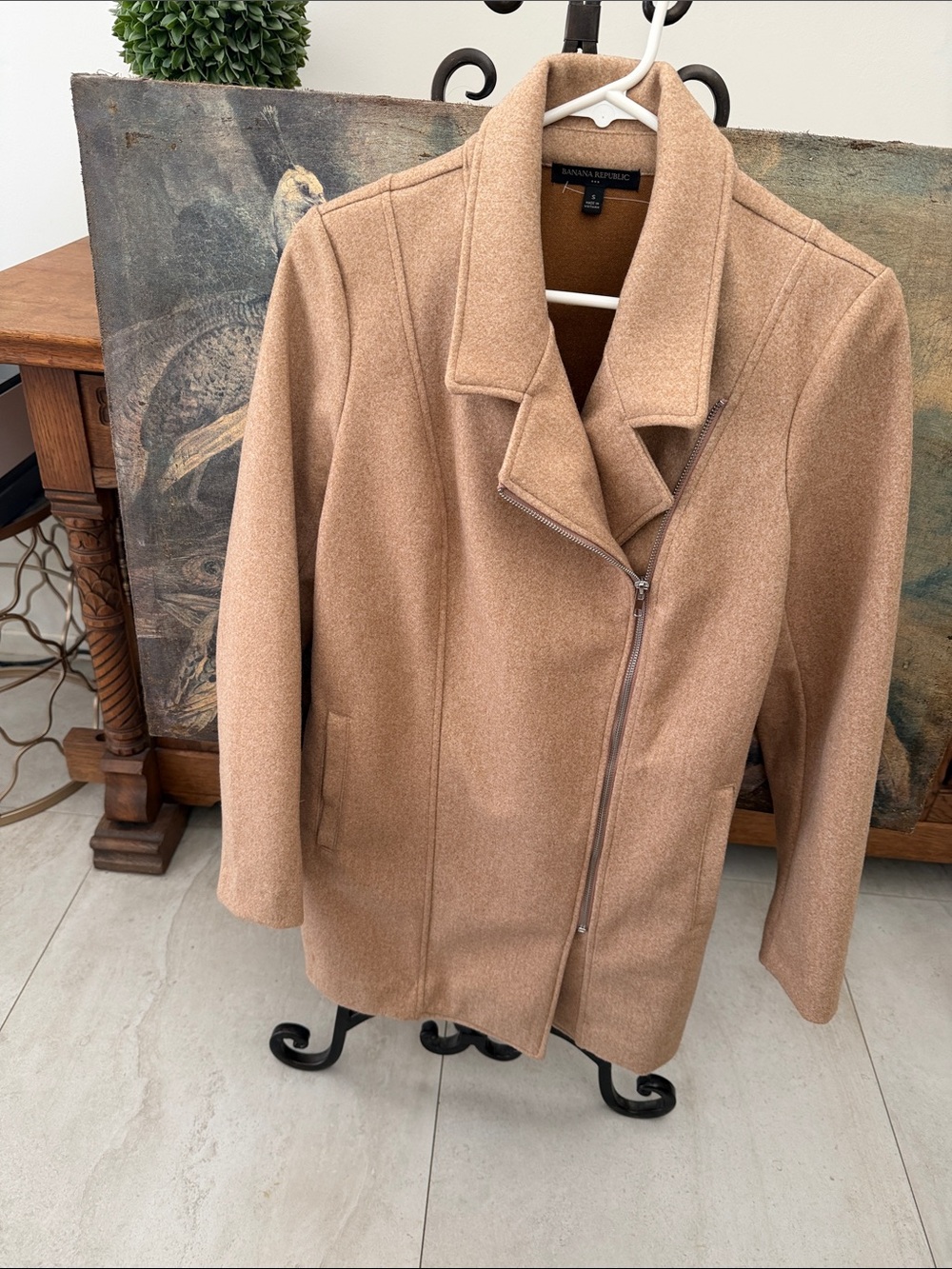 Banana Republic Camel Wool -Blend apearance Asymmetrical Zip Pea Coat